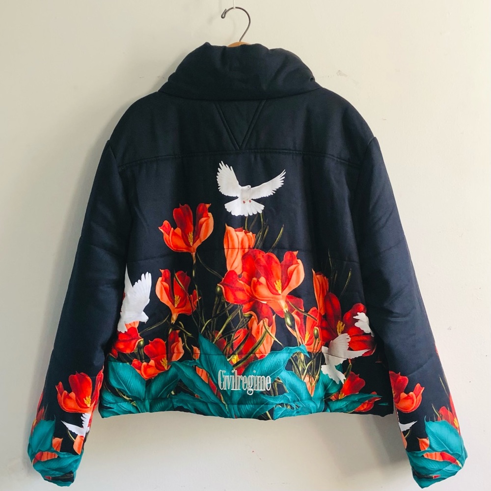CIVIL REGIME Wild Flowers Puffer Jacket in black